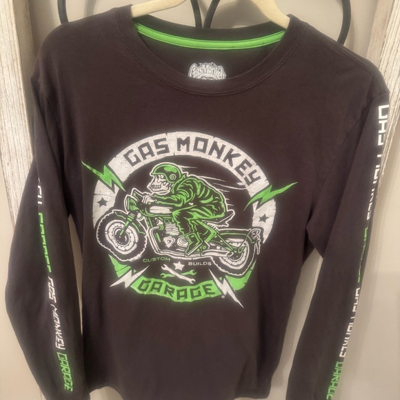 Gas Monkey Other - Gas Monkey Garage Skeleton Rider Long Sleeve T-Shirt‎ Black Green Size S